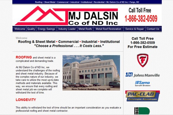Custom Business Web Site - Commercial - Industrial - Institutional Roofing and Sheet Metal Company